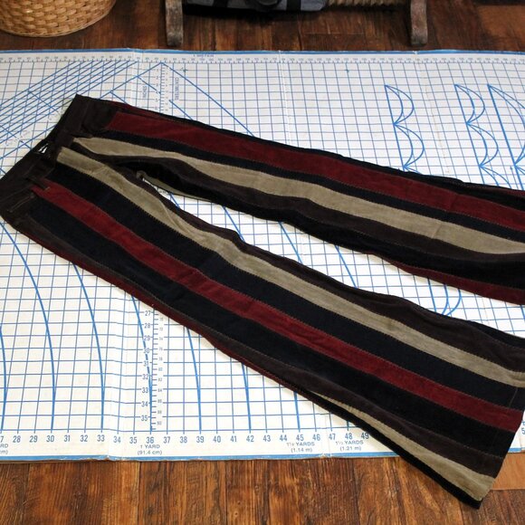 Rare Y2K Bebe Striped Patchwork Corduroy Low Rider Bell Bottoms, 28L, Free Ship - Picture 1 of 8